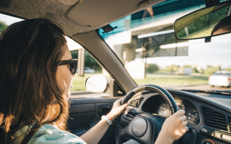 woman driving the car